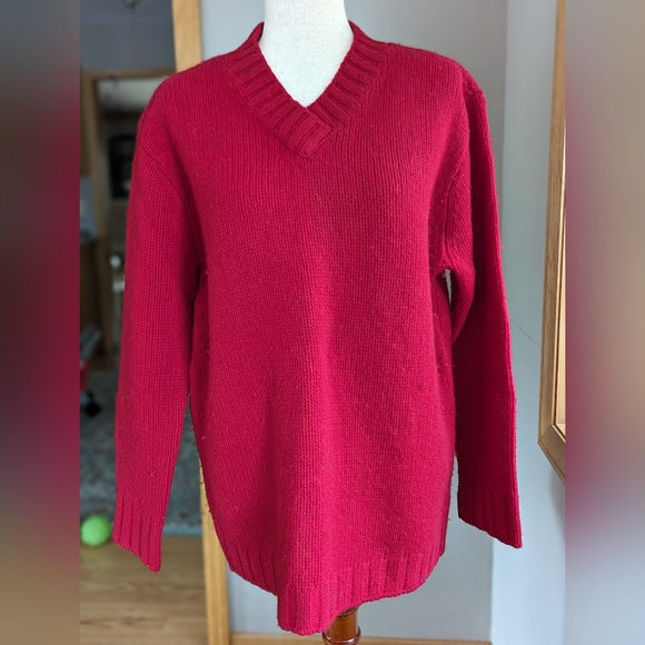 J. Crew Mens Pullover V Neck Long Sleeve Wool Sweater Red Size Medium - Picture 3 of 11